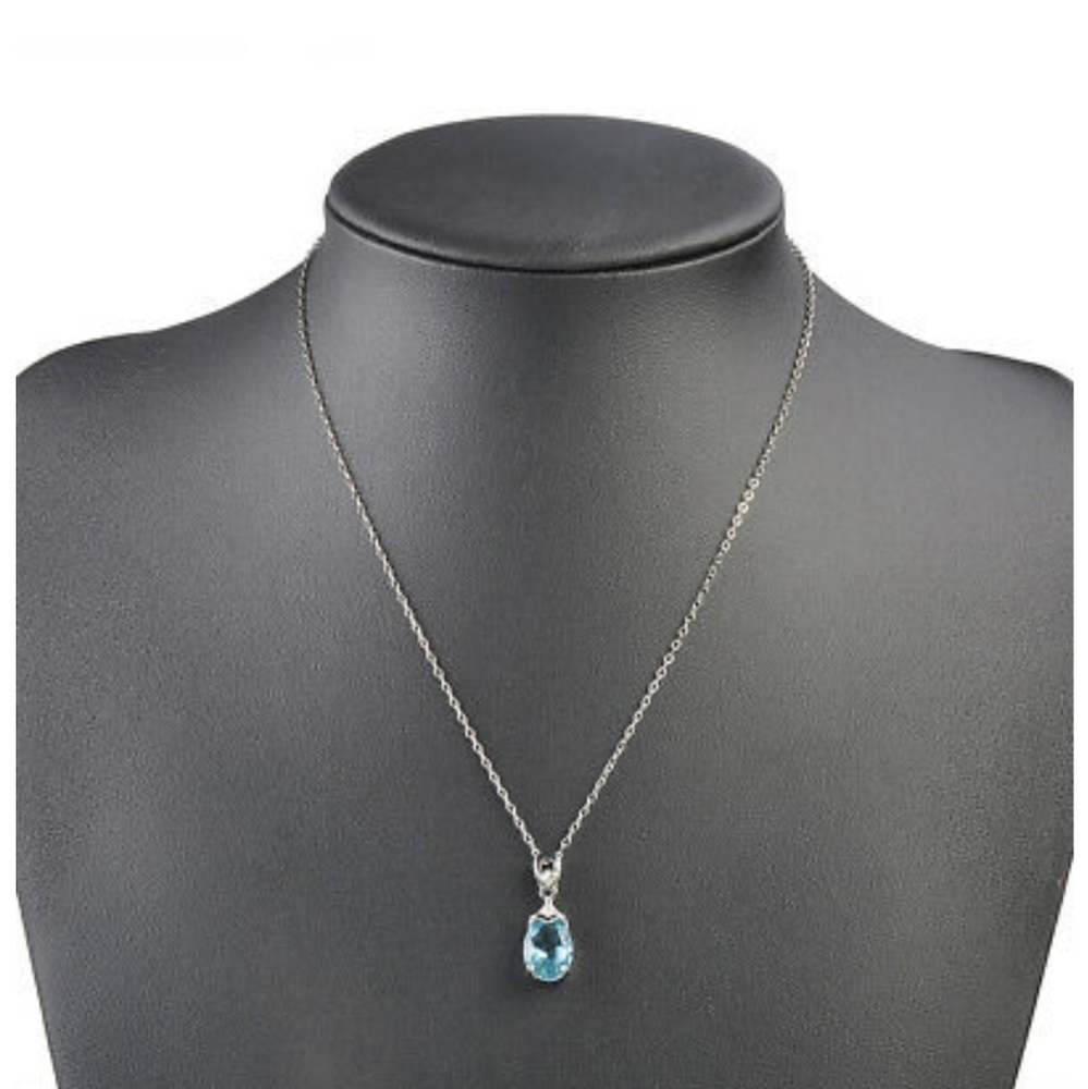 AQUAMARINE GEMSTONE NECKLACE DECEMBER BIRTHSTONE - Picture 8 of 8